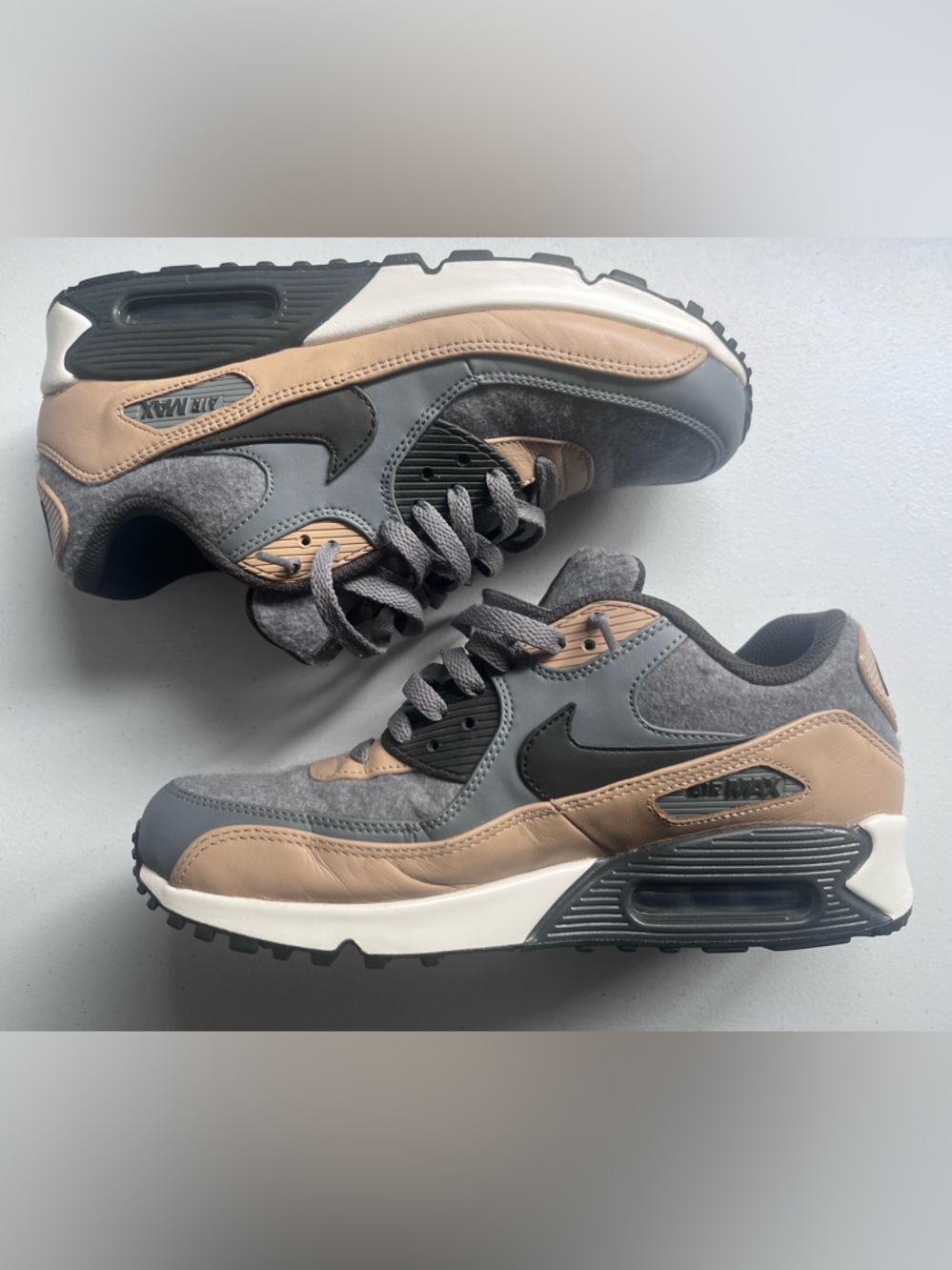 Nike Air Max 90 Premium Rare Wool Cool Grey Mushroom Men’s Sneakers Size 9 - Picture 3 of 7